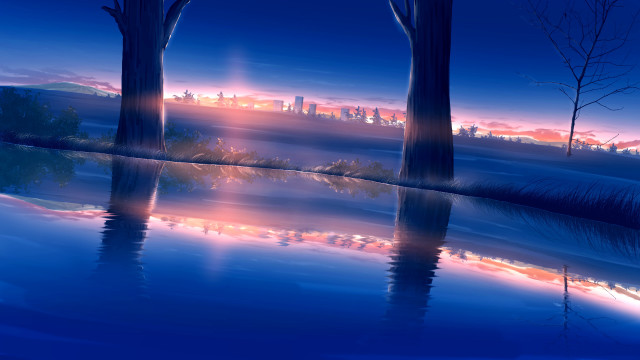 City skyline night lake magic free wallpaper for desktop - medium preview image