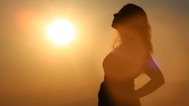 Woman silhouette sunset backlighting moon free wallpaper for desktop - medium preview image
