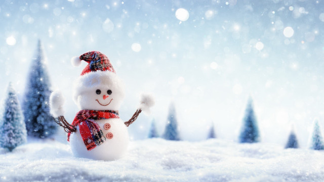 Snowman red scarf hat snow free wallpaper for desktop - medium preview image