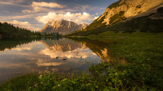 Mountain reflection lake dusk clouds free wallpaper for desktop - medium preview image