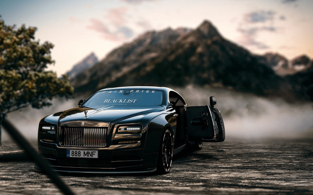 Rollsroyce mountain fog tree photorealistic free wallpaper for desktop - medium preview image