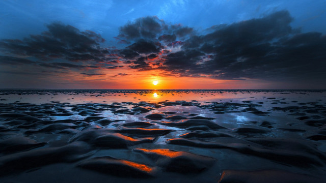 Sunset beach rocks water cloudy #3 free wallpaper for desktop - medium preview image