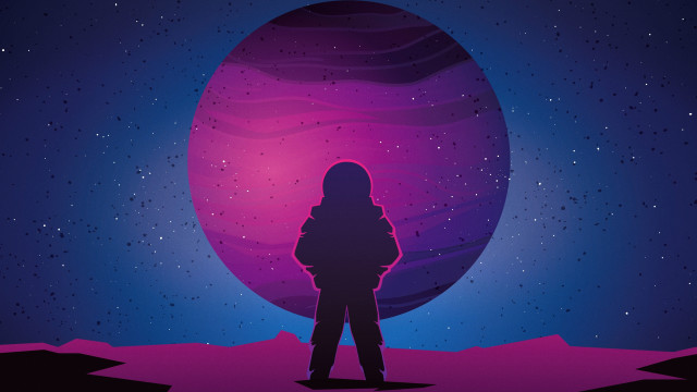 Space astronaut purple sky stars free wallpaper for desktop - medium preview image