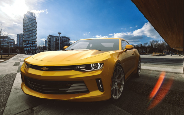 Yellow car street cityscape urban free wallpaper for desktop - medium preview image