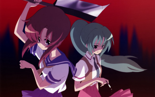 Anime girls flag sword school free wallpaper for desktop - medium preview image