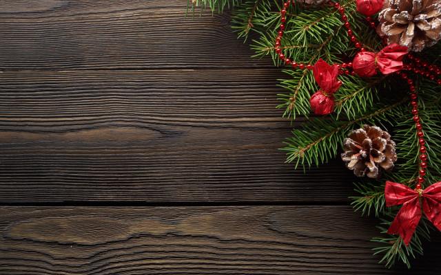 Pine cone red ribbon wooden free wallpaper for desktop - medium preview image