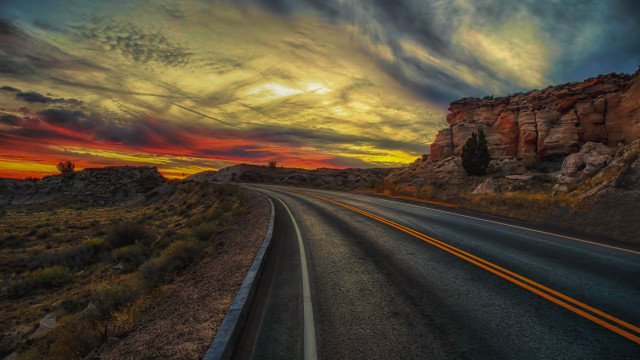Sunset mountain bridge cityscape clouds free wallpaper for desktop - medium preview image