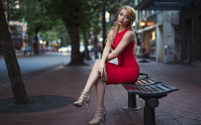 Woman red dress city night #4 free wallpaper for desktop - medium preview image