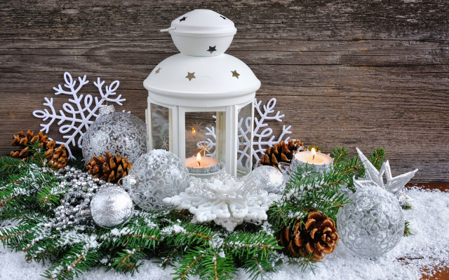 Lantern candle snow pinecones ornamental free wallpaper for desktop - medium preview image