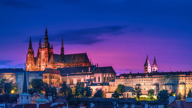 City skyline castle night purple free wallpaper for desktop - medium preview image