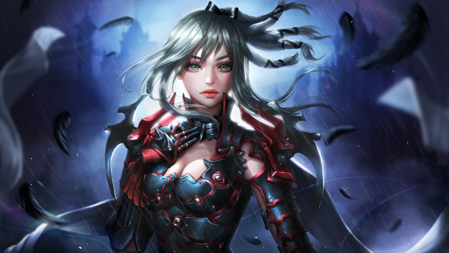 Woman armor sword birds water free wallpaper for desktop - medium preview image