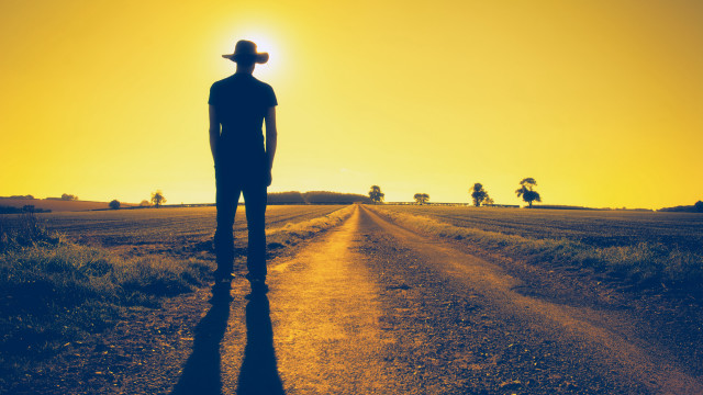Man silhouette sunset field hat free wallpaper for desktop - medium preview image