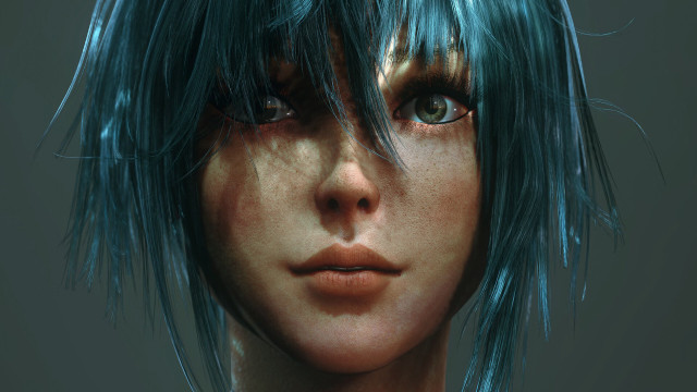Blue hair bangs portrait eve free wallpaper for desktop - medium preview image