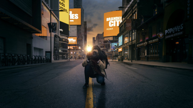 City street night camera pole free wallpaper for desktop - medium preview image