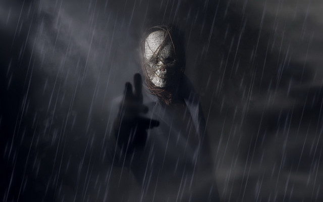 Man hooded mask rain lightning free wallpaper for desktop - medium preview image