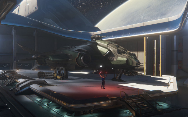 Sci fi fighter spacecraft platform free wallpaper for desktop - medium preview image