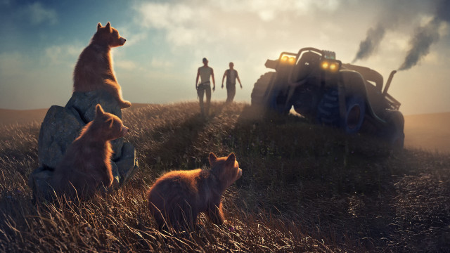 Animals field vehicle man dog free wallpaper for desktop - medium preview image