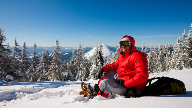 Snowboarder mountains beach water sky free wallpaper for desktop - medium preview image