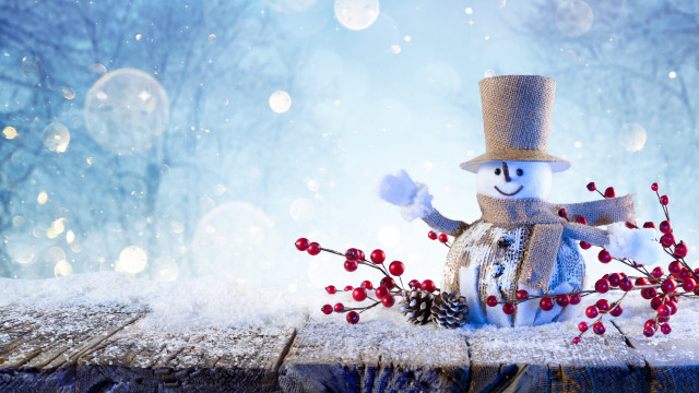 Snowman top hat scarf berries free wallpaper for desktop - medium preview image