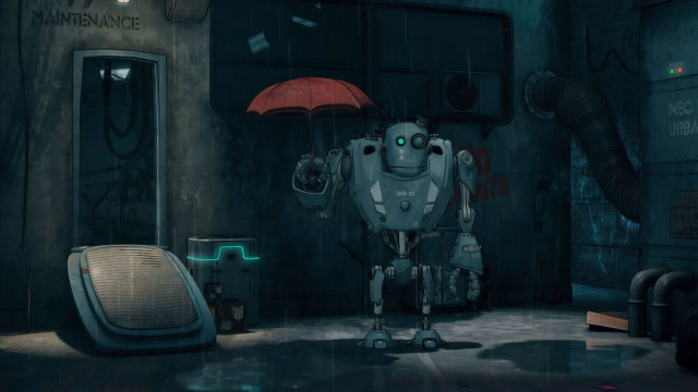 Robot umbrella room chair automatistes free wallpaper for desktop - medium preview image