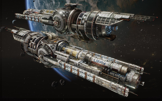 Space station planet starship aurora free wallpaper for desktop - medium preview image