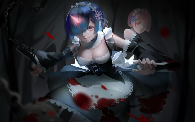 Blood splattered maid knife blue free wallpaper for desktop - medium preview image