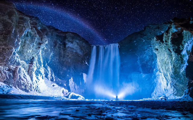 Waterfall rainbow night man water free wallpaper for desktop - medium preview image