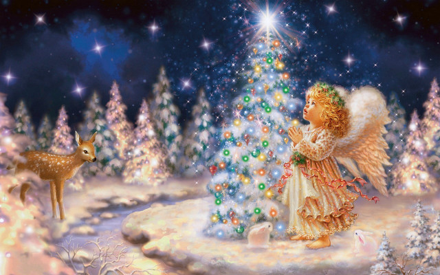 Christmas angel deer snow star free wallpaper for desktop - medium preview image