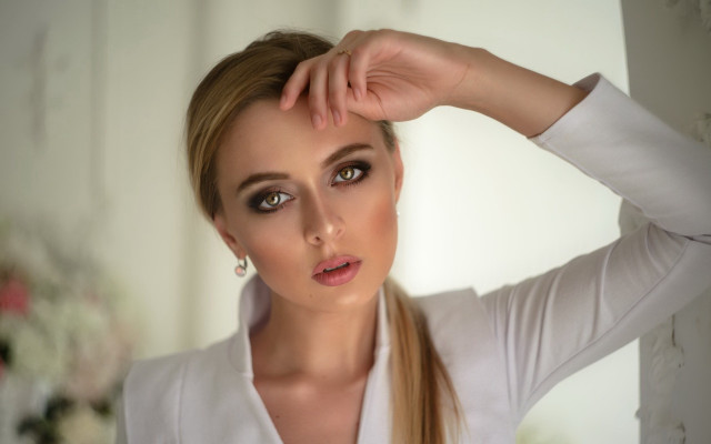 Woman long hair white shirt #12 free wallpaper for desktop - medium preview image