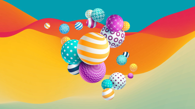 Floating balls desert surreal colorful free wallpaper for desktop - medium preview image