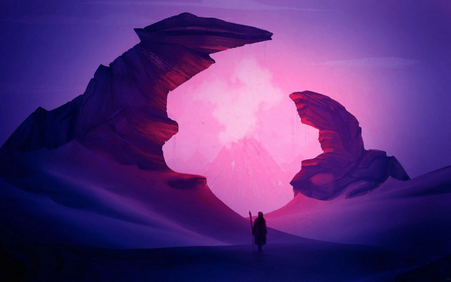 Desert fantasy matte painting purple free wallpaper for desktop - medium preview image