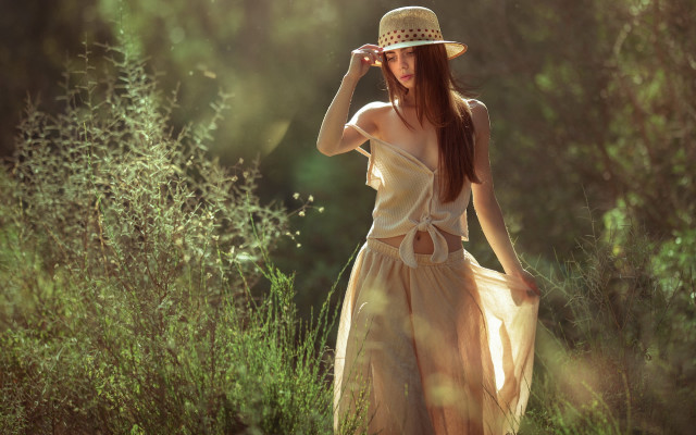 Woman hat dress field nature free wallpaper for desktop - medium preview image