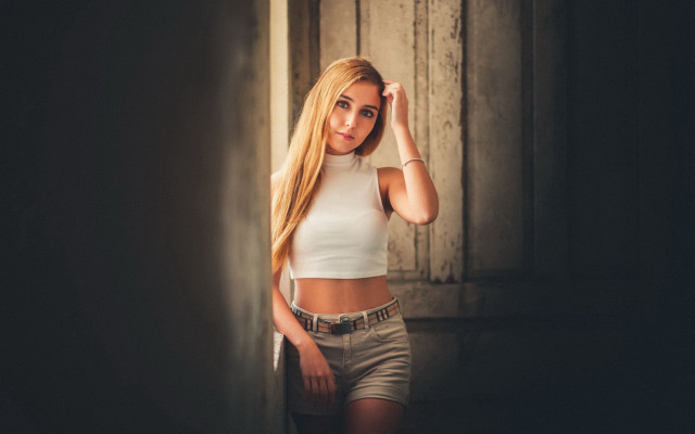 Woman blonde hair portrait white free wallpaper for desktop - medium preview image