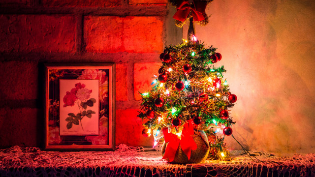 Christmas tree lights brick wall free wallpaper for desktop - medium preview image