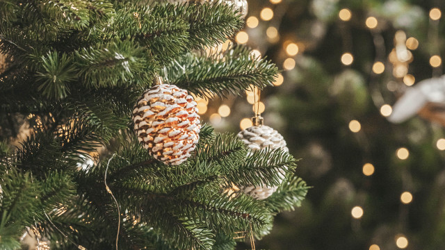 Pine cone ornament christmas bokeh free wallpaper for desktop - medium preview image