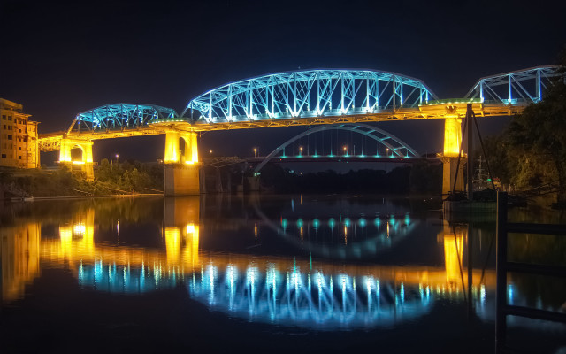 Bridge night city lights reflection #3 free wallpaper for desktop - medium preview image
