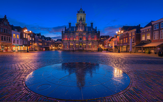 City square clock tower fountain free wallpaper for desktop - medium preview image