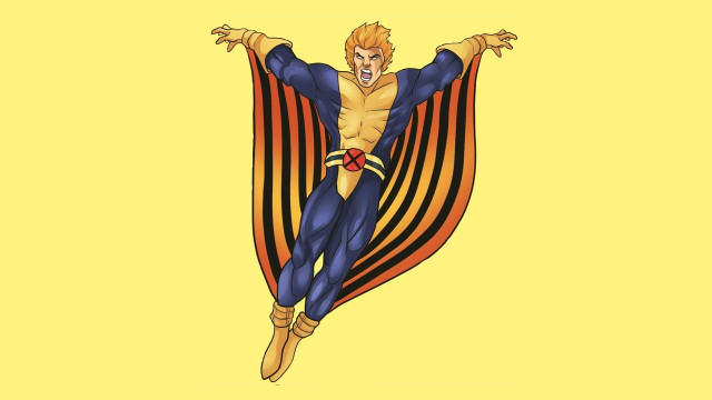Man blue yellow costume flying free wallpaper for desktop - medium preview image