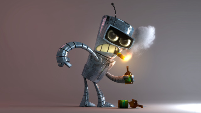 Robot bottle lighter smoking 3d free wallpaper for desktop - medium preview image