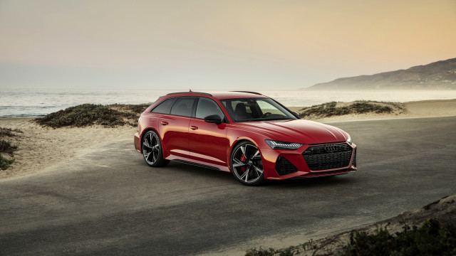 Red car ocean sand dunes free wallpaper for desktop - medium preview image
