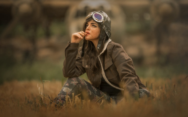 Woman goggles field airplane diepunk free wallpaper for desktop - medium preview image