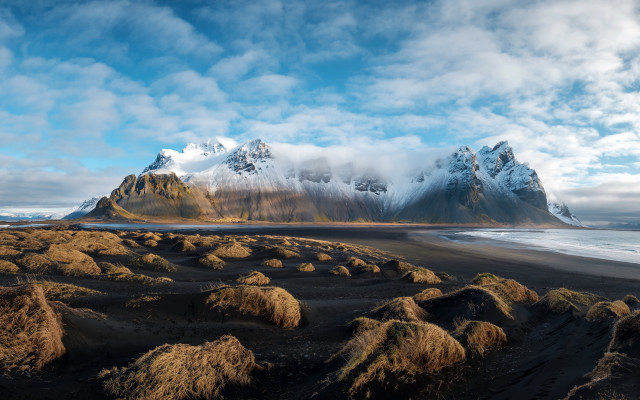 Mountain beach ocean clouds sky free wallpaper for desktop - medium preview image