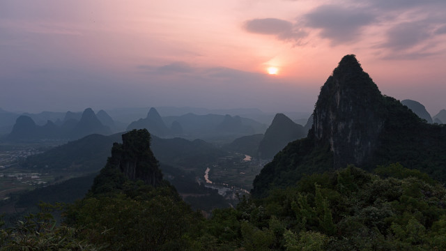 Sunset mountain river clouds forest free wallpaper for desktop - medium preview image