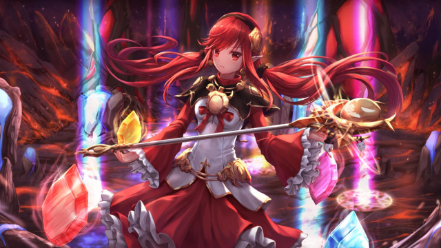 Red dress woman sword shield free wallpaper for desktop - medium preview image