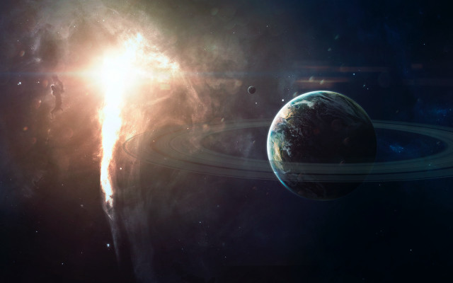 Space planet fire ring bright free wallpaper for desktop - medium preview image