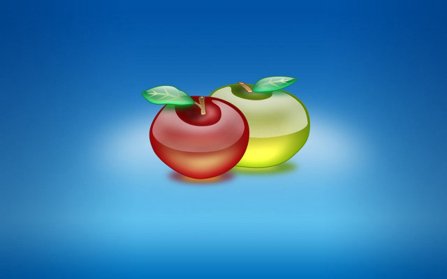 Two apples green leaves blue free wallpaper for desktop - medium preview image
