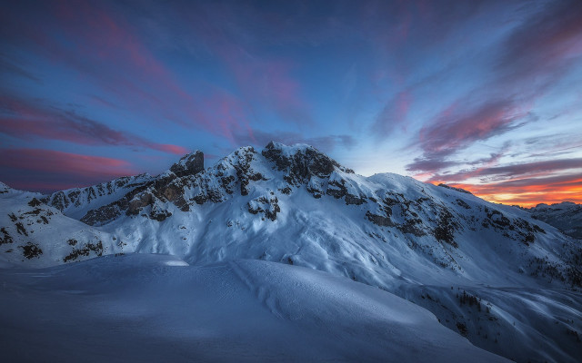 Snowy mountain sunset city lake free wallpaper for desktop - medium preview image