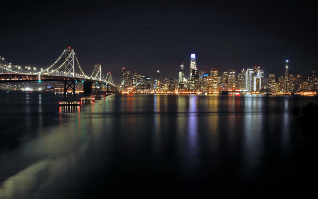 City skyline night bridge river #28 free wallpaper for desktop - medium preview image