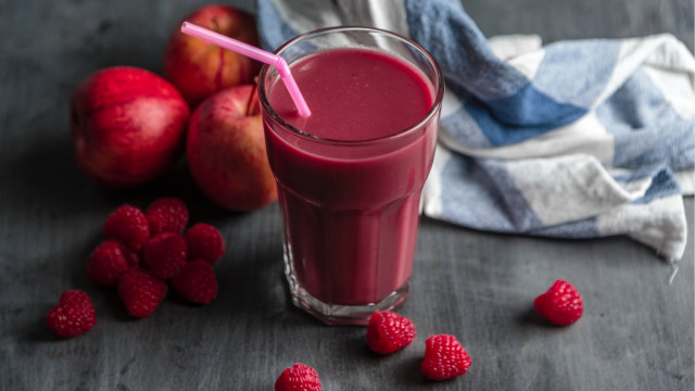 Raspberry smoothie fruit straw closeup free wallpaper for desktop - medium preview image