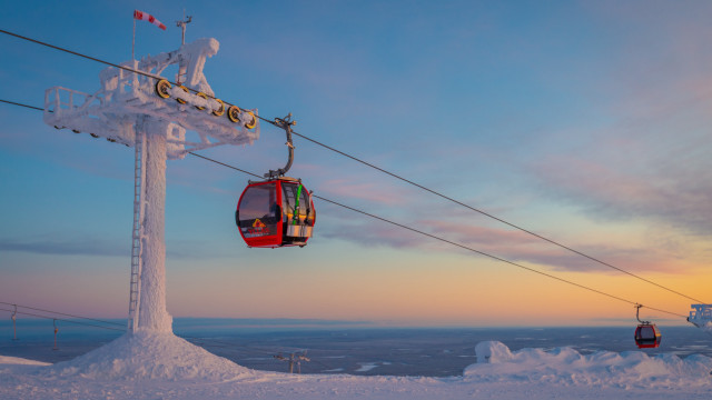 Ski lift snow ocean sunset free wallpaper for desktop - medium preview image